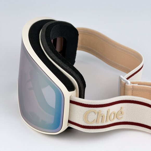 NEW Chloe CH0072S 001 White Beige Violet Mirror Zeiss Ski Mask Women Sunglasses - Picture 12 of 16